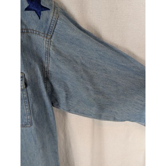 Vintage Jake Stewart Embroidered Stars & Boots Denim Button Up Shirt Size Medium - Picture 9 of 16